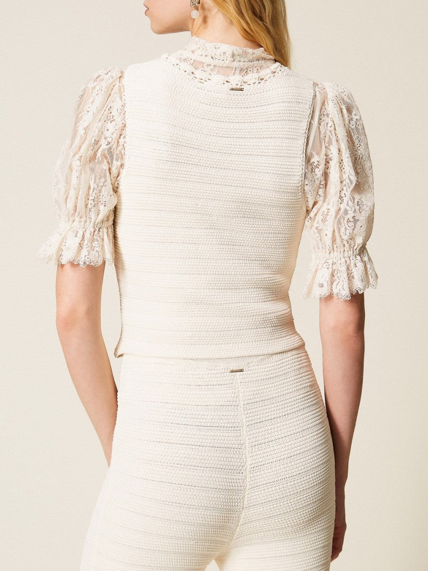 Twin-Set Sleeveless Knit Vest With Crochet Trim