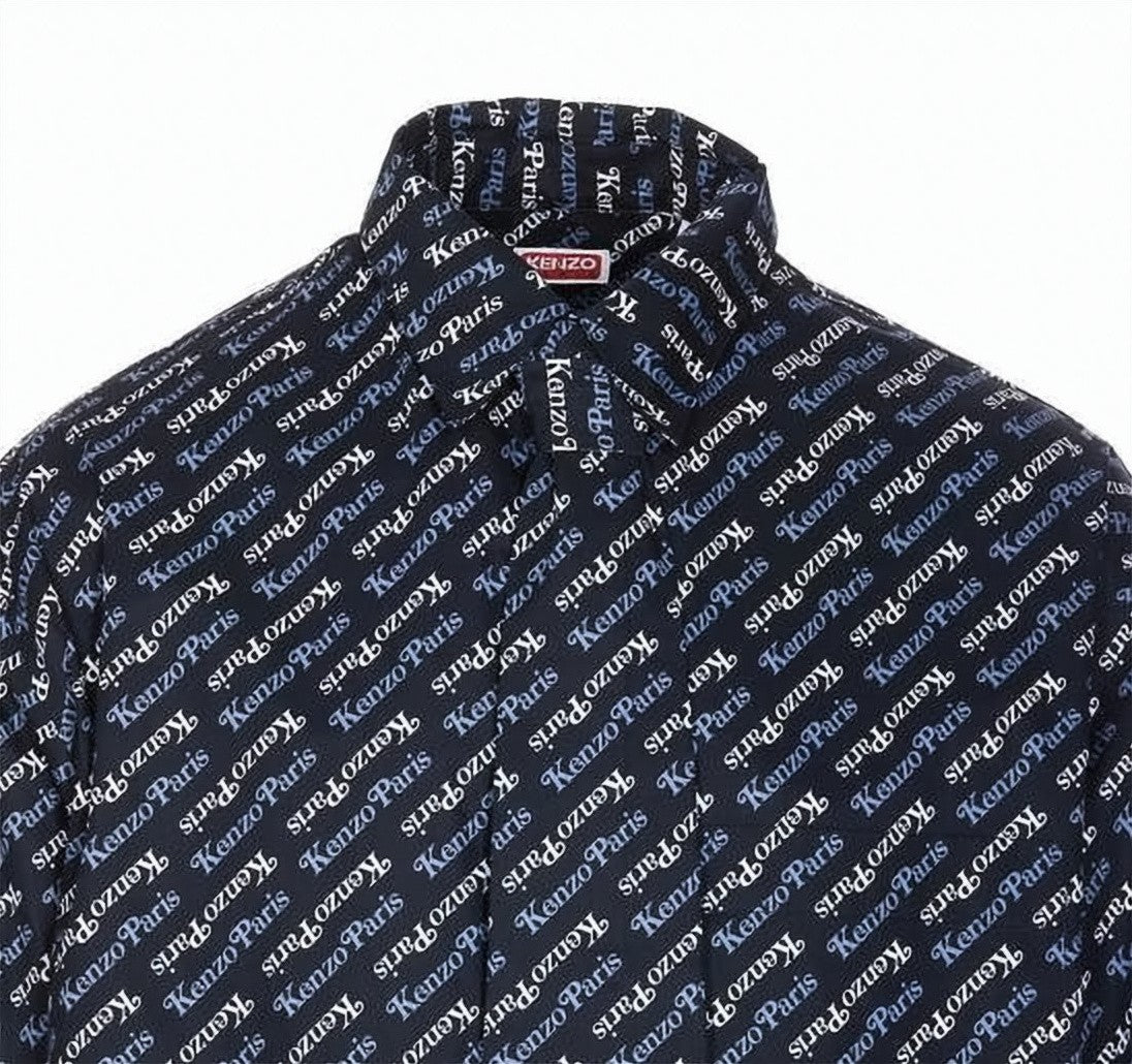 Kenzo Diagonally Printed Long-Sleeve Shirt With Classic Collar