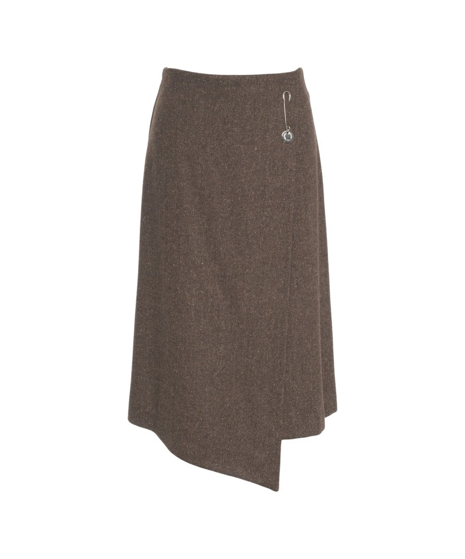 Ottod'ame Asymmetric Hem Houndstooth Midi Skirt