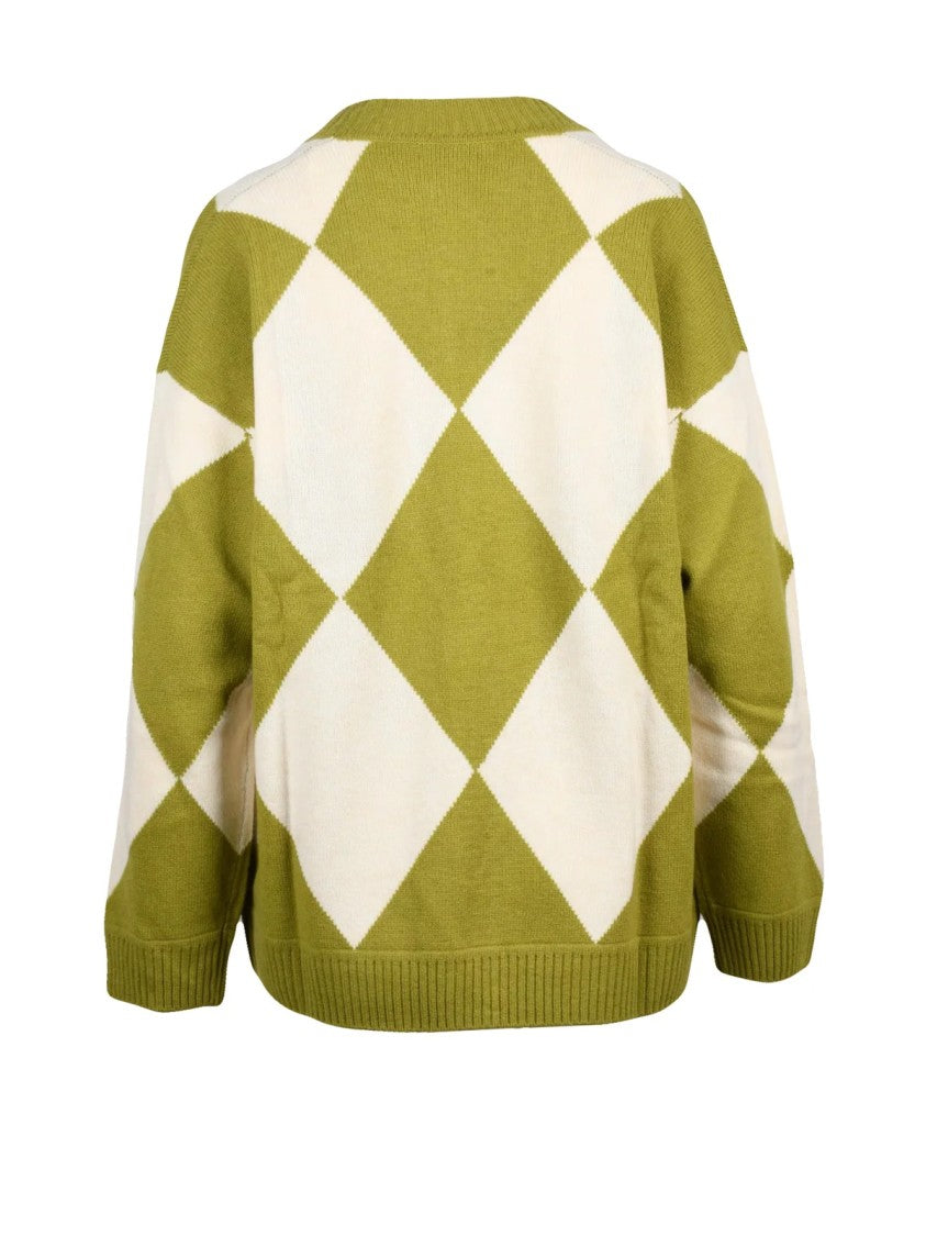 Ballantyne White-Green Wool Button Cardigan