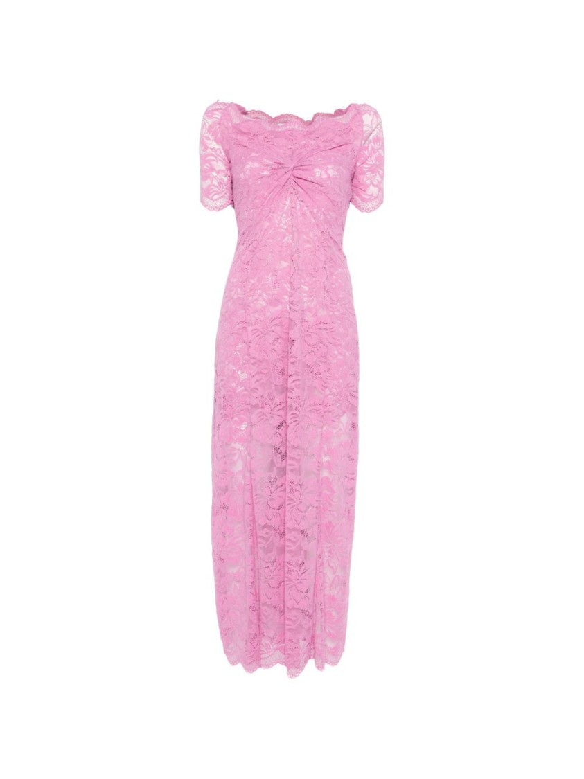 Rabanne Pink Lace Off-Shoulder Dress
