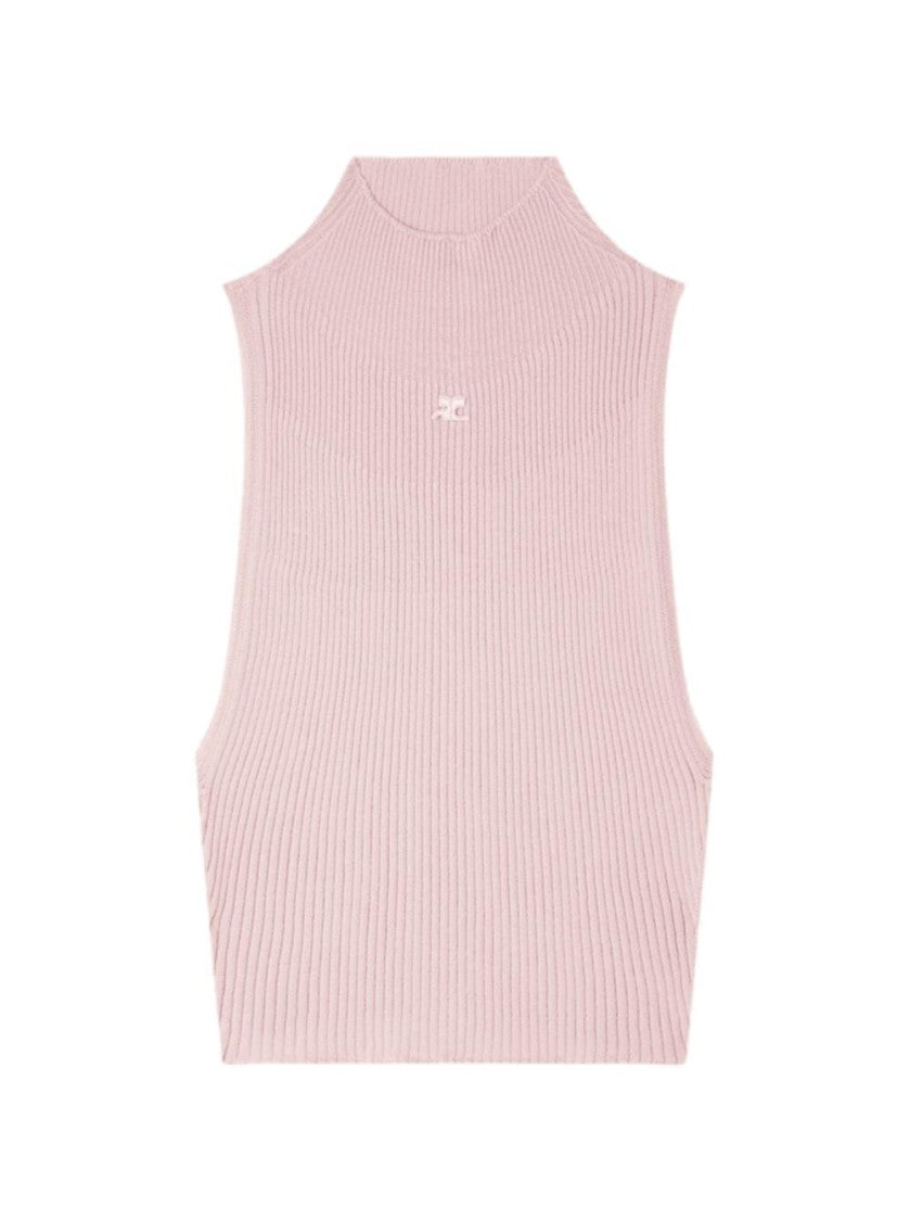 Courrèges Mockneck Light Rib Top Salt Pink