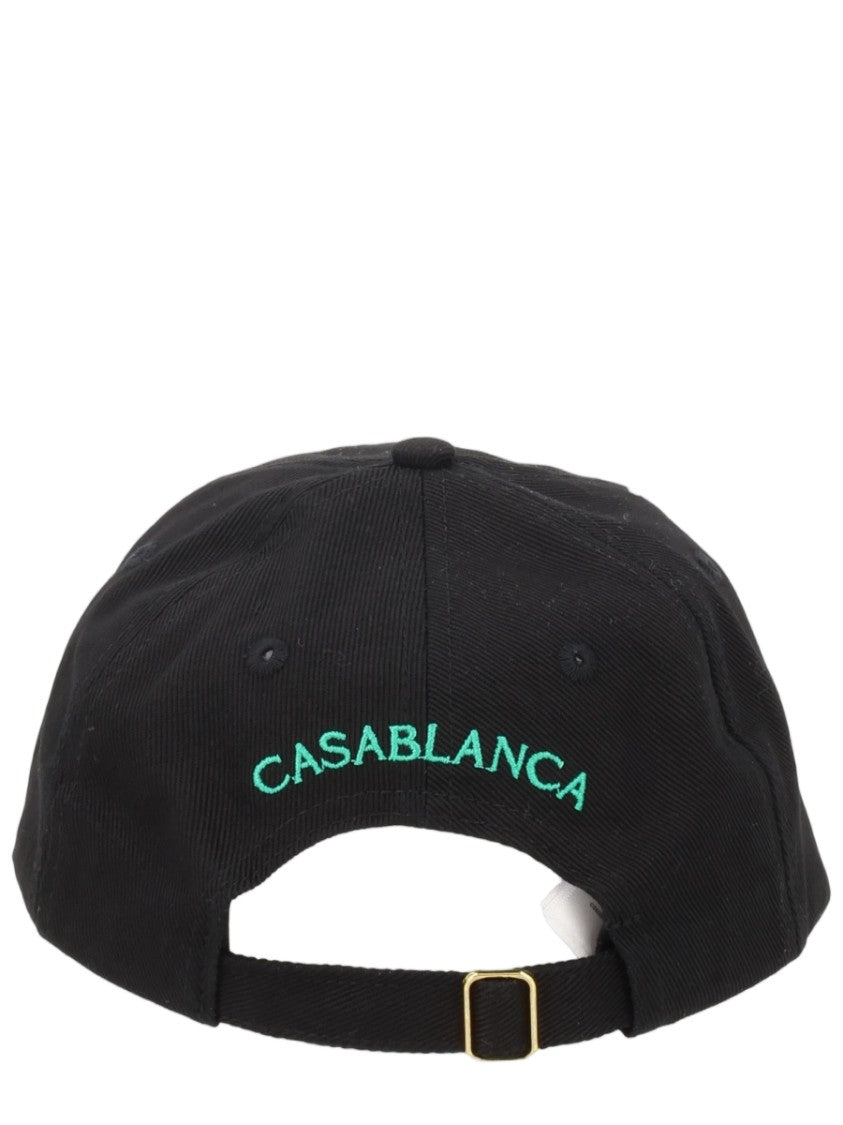 Casablanca Black Cotton Patch Baseball Cap