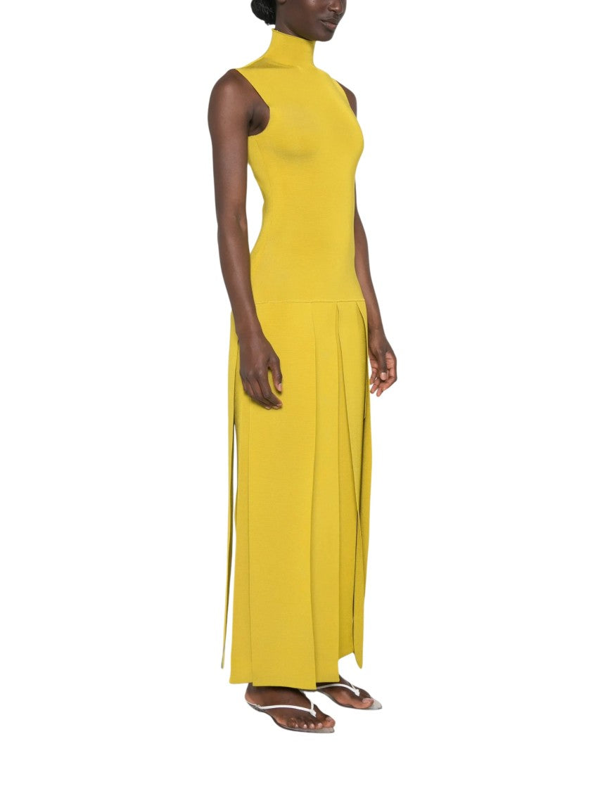 Alaïa Sleeveless High-Neck Pleated Maxi Dress