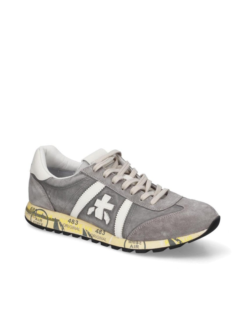 Premiata Stone Gray Nylon Suede Lace-Up Sneakers