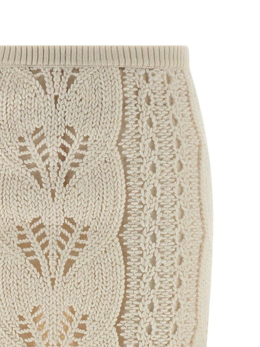 Ermanno Scervino Longuette Tricot Wool Skirt With Tulle Lining