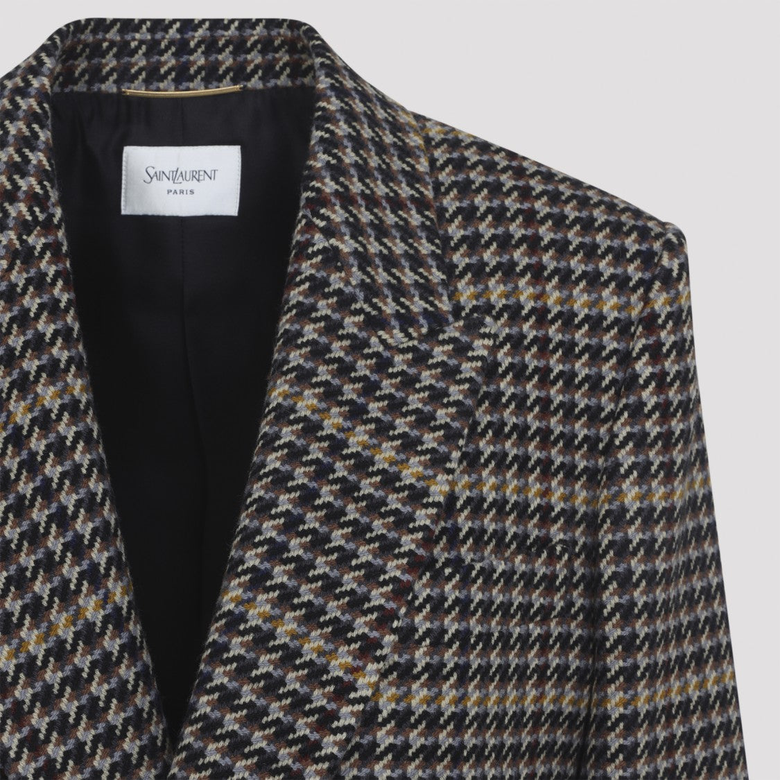 Saint Laurent Multicolor Herringbone Wool Jacket With Peak Lapels