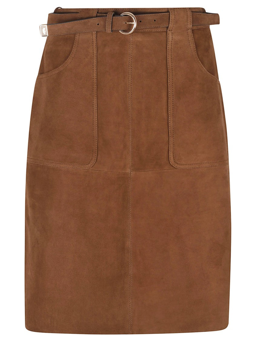 Max Mara Trapezoid Suede Midi Skirt