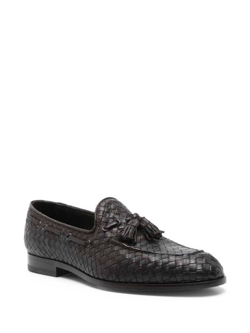 Tagliatore Woven Tassel Flat Shoes In Rich Brown Calf Leather