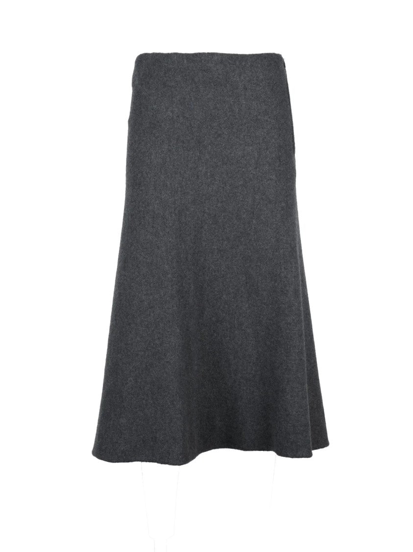 Jil Sander Grey Wool Elasticated Knit Midi Skirt