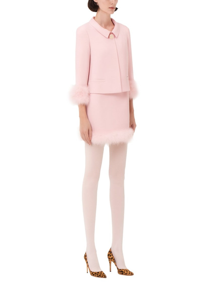 Valentino Pastel Pink Miniskirt With Feather Trim