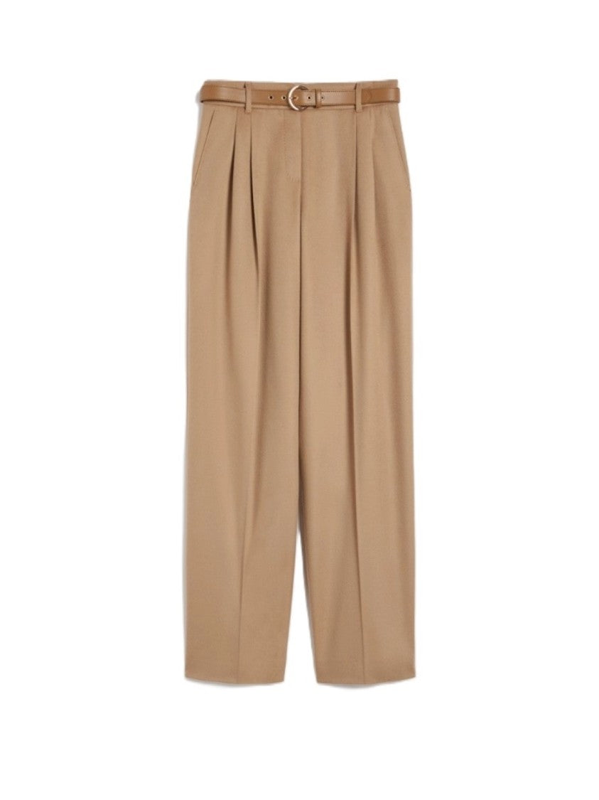 Max Mara Tailored Camel Wide-Leg Trousers With Pleated Front