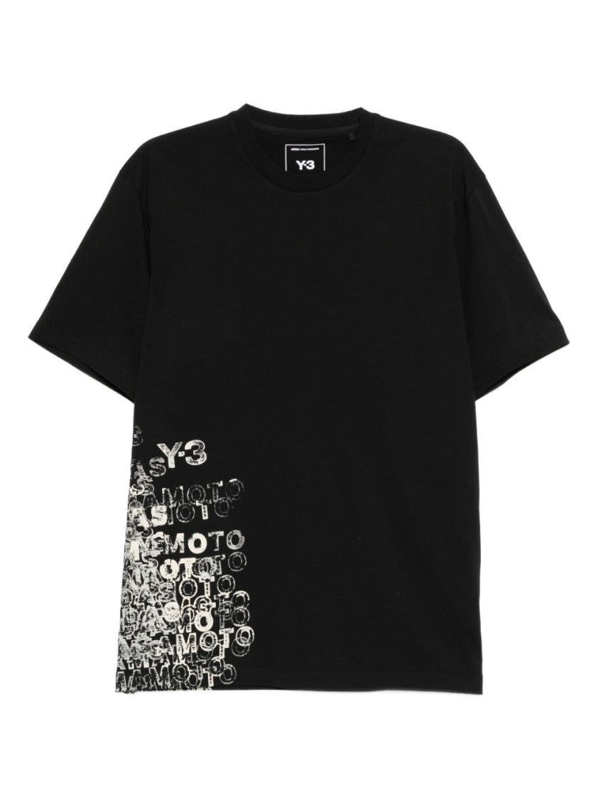 Y-3 Graphic Print Black Cotton T-Shirt With Crew Neckline