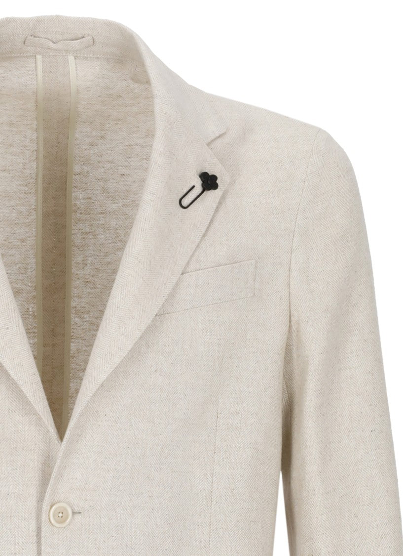 Lardini Beige Tailored Iconic Pin Wool-Blend Blazer