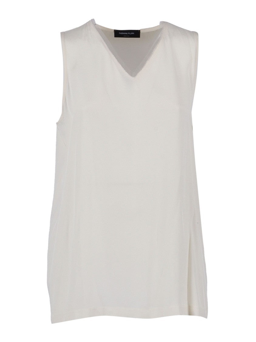 Fabiana Filippi V-Neck Tank Top In Enver Satin