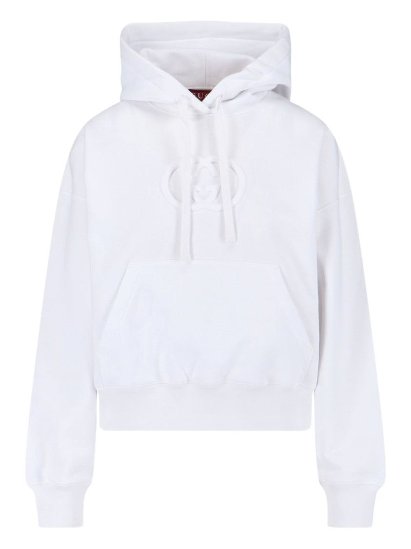 Gucci Cropped White Hoodie With And Embossed Logo