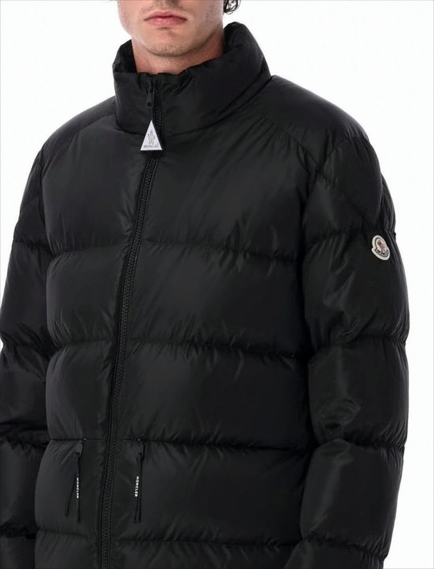 Moncler High Collar Black Puffer Jacket With Horizontal Quilting