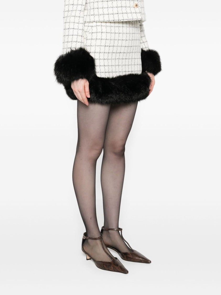 Self-Portrait Check Boucle Fur Hem Mini Skirt