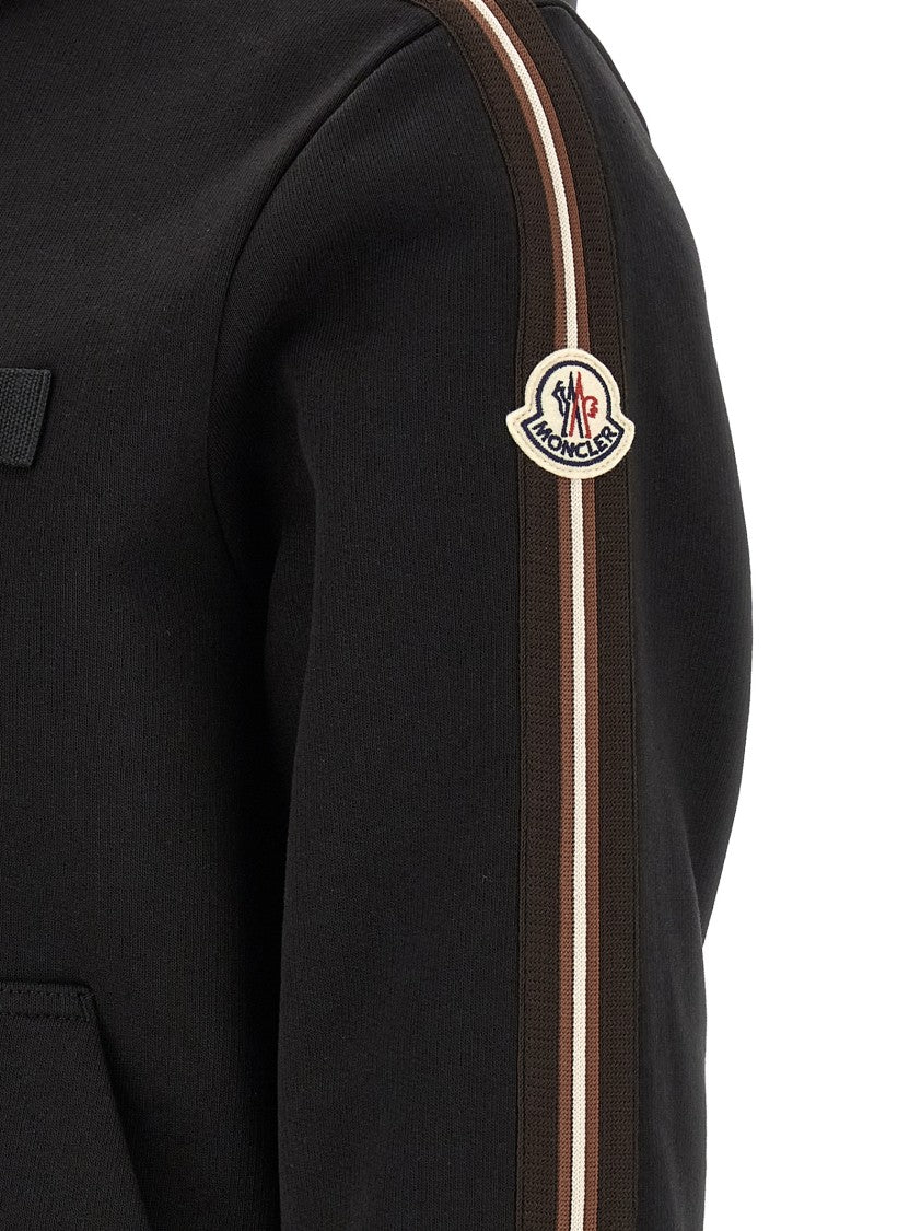 Moncler Brushed Cotton Hoodie With Adjustable Nylon Hood And Tricolor Accents