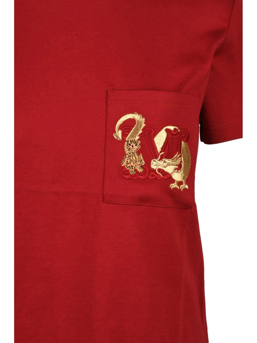 Max Mara Red Gold Embroidered Cotton T-Shirt