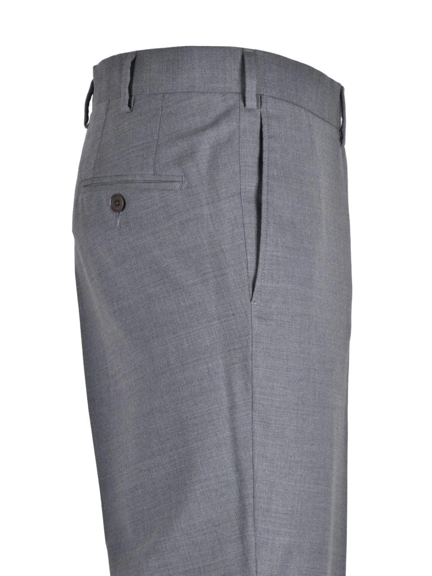 Lebole Grey Wool-Blend Zip Formal Pants