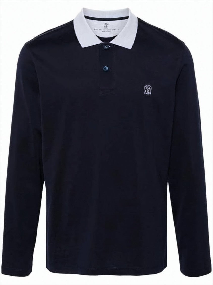 Brunello Cucinelli Relaxed Fit Long-Sleeve Polo Shirt With Contrasting Collar