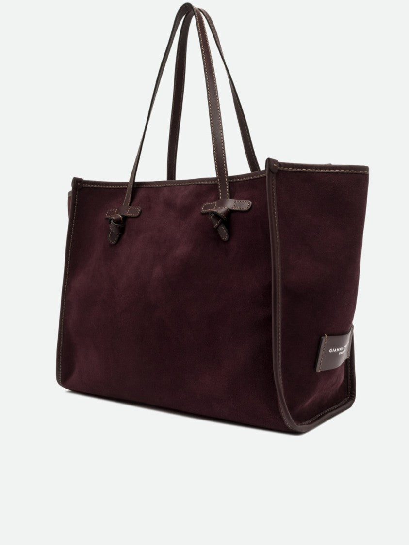Gianni Chiarini Spacious Burgundy Suede Tote Bag With Smooth Leather Trim