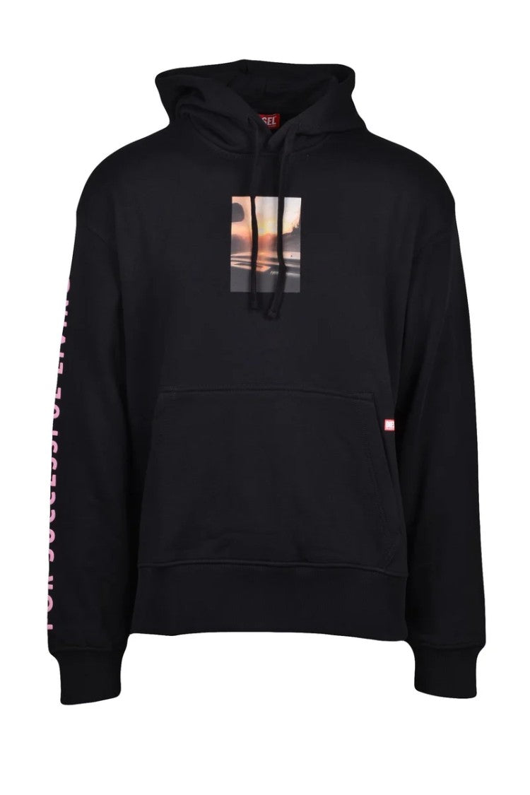 Diesel Black Cotton Men's Black Hoodie
