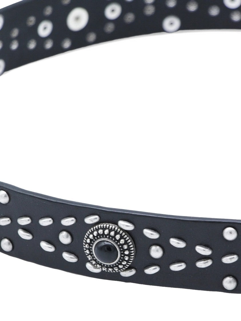 Golden Goose Black Leather Studded Vintage Metal Belt