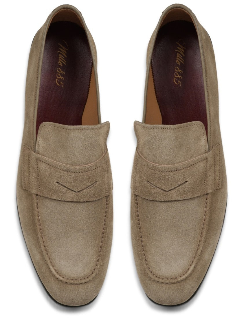 Mille885 Taupe Suede Penny Loafers