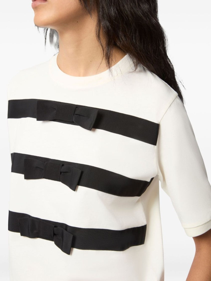 Nina Ricci Ribbed Crewneck Top With Grosgrain Ribbon Details