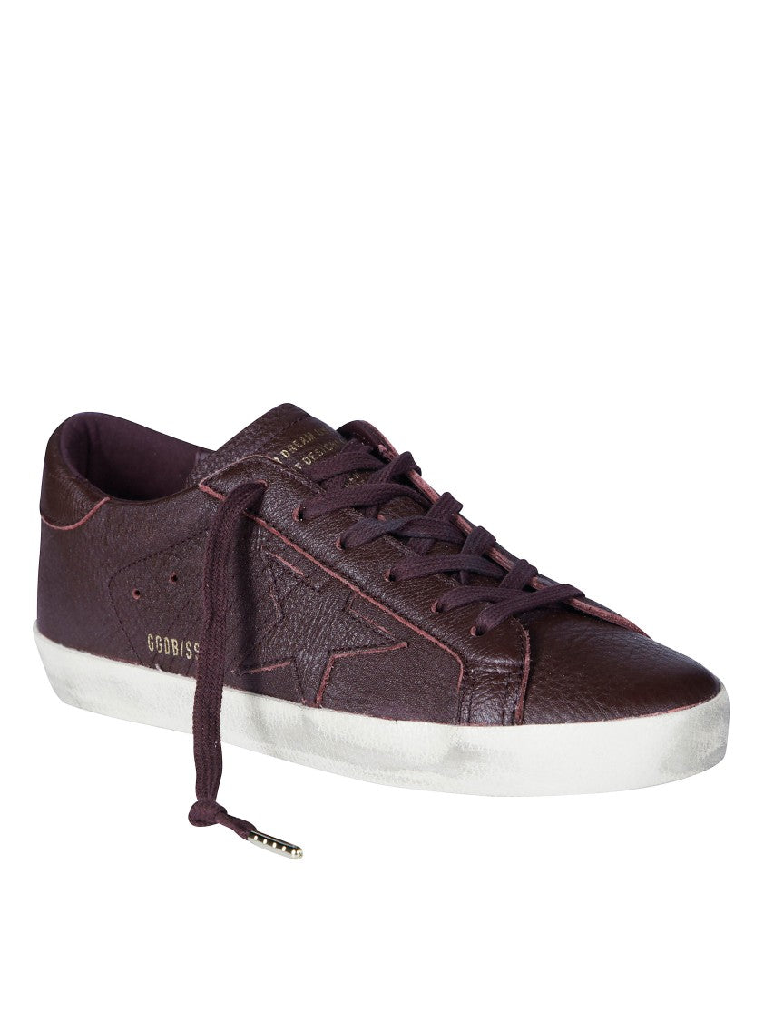 Golden Goose Super Star Leather Upper Star Heel Burgundy Sneakers
