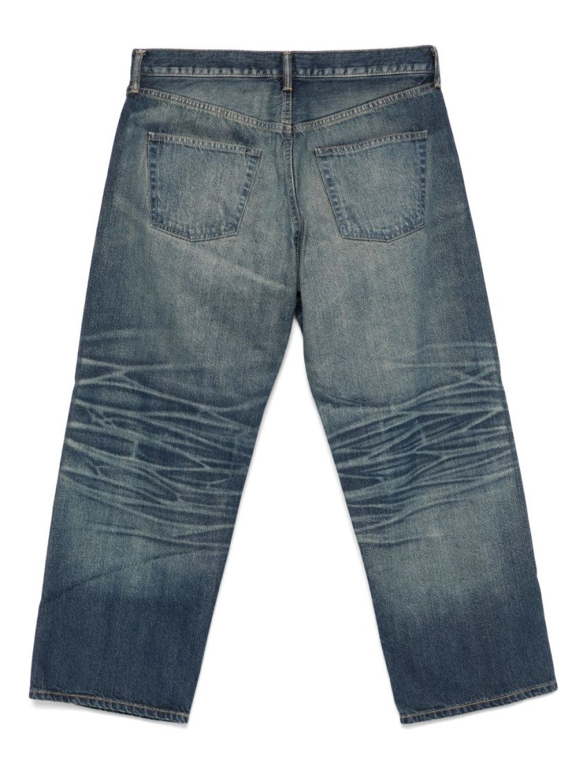 Junya Watanabe Indigo Blue Cropped Jeans With Whiskering Effect