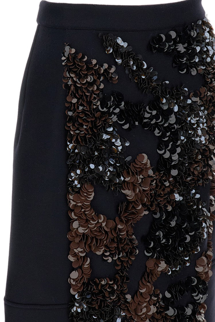 Plan C Multicolor Sequin Embroidery Wool Blend Mini Skirt
