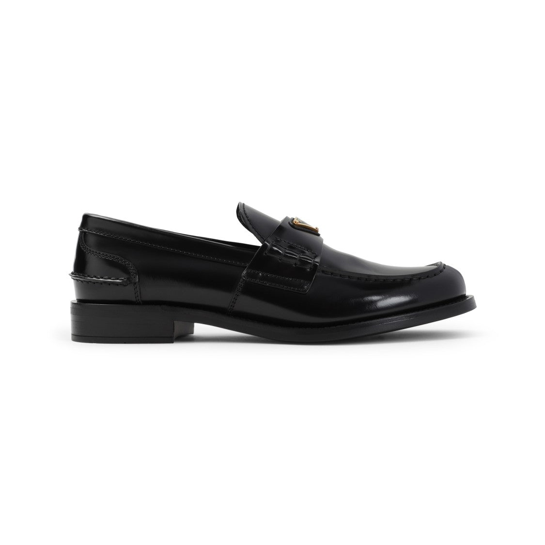Prada Brushed Black Calf Leather Loafers With Enameled Logo