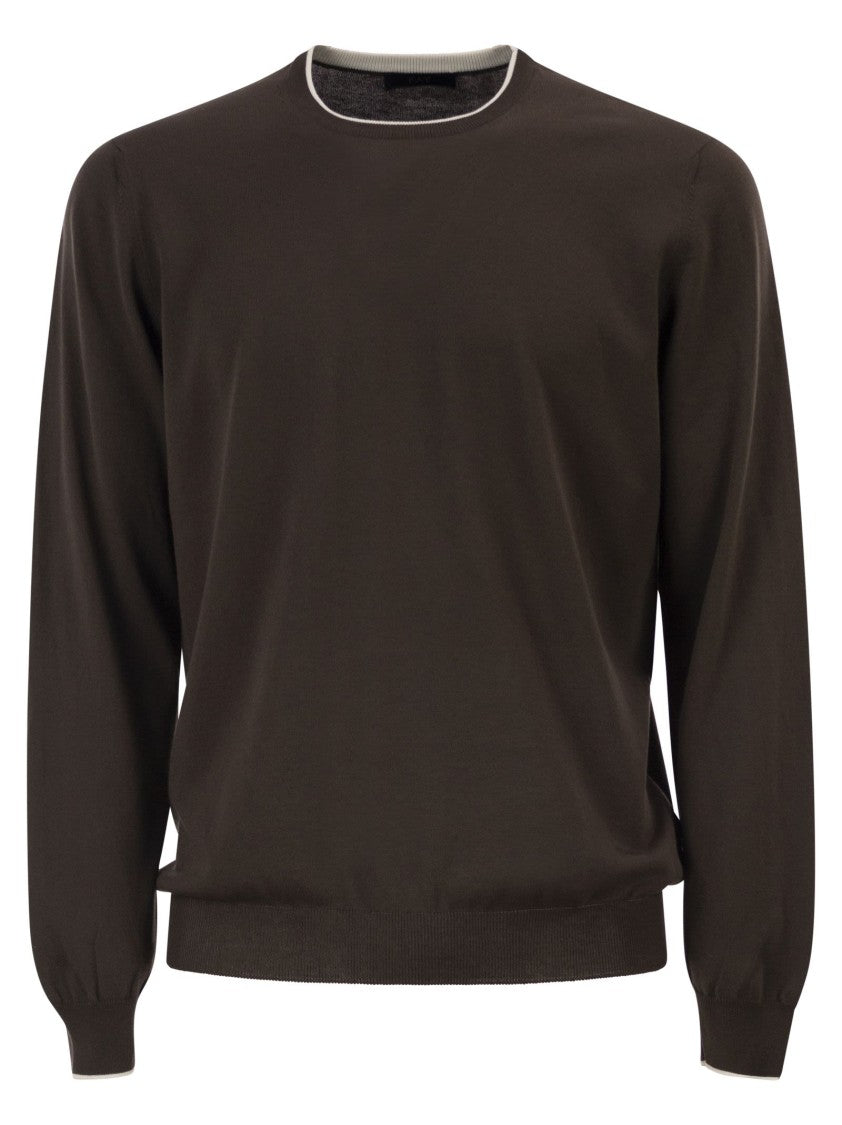 Fay Long-Sleeved Crew Neck Jumper With Contrasting Trim