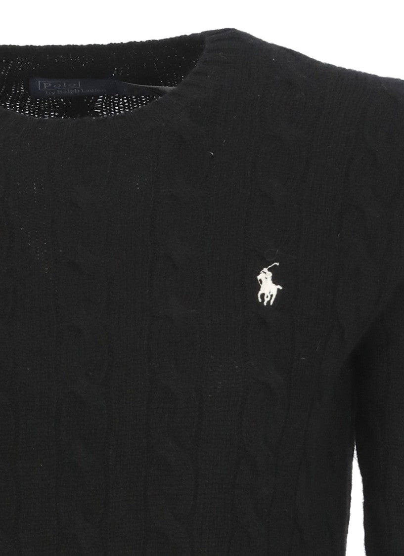 Polo Ralph Lauren Fitted Cable Knit Wool Sweater With Iconic Pony Emblem