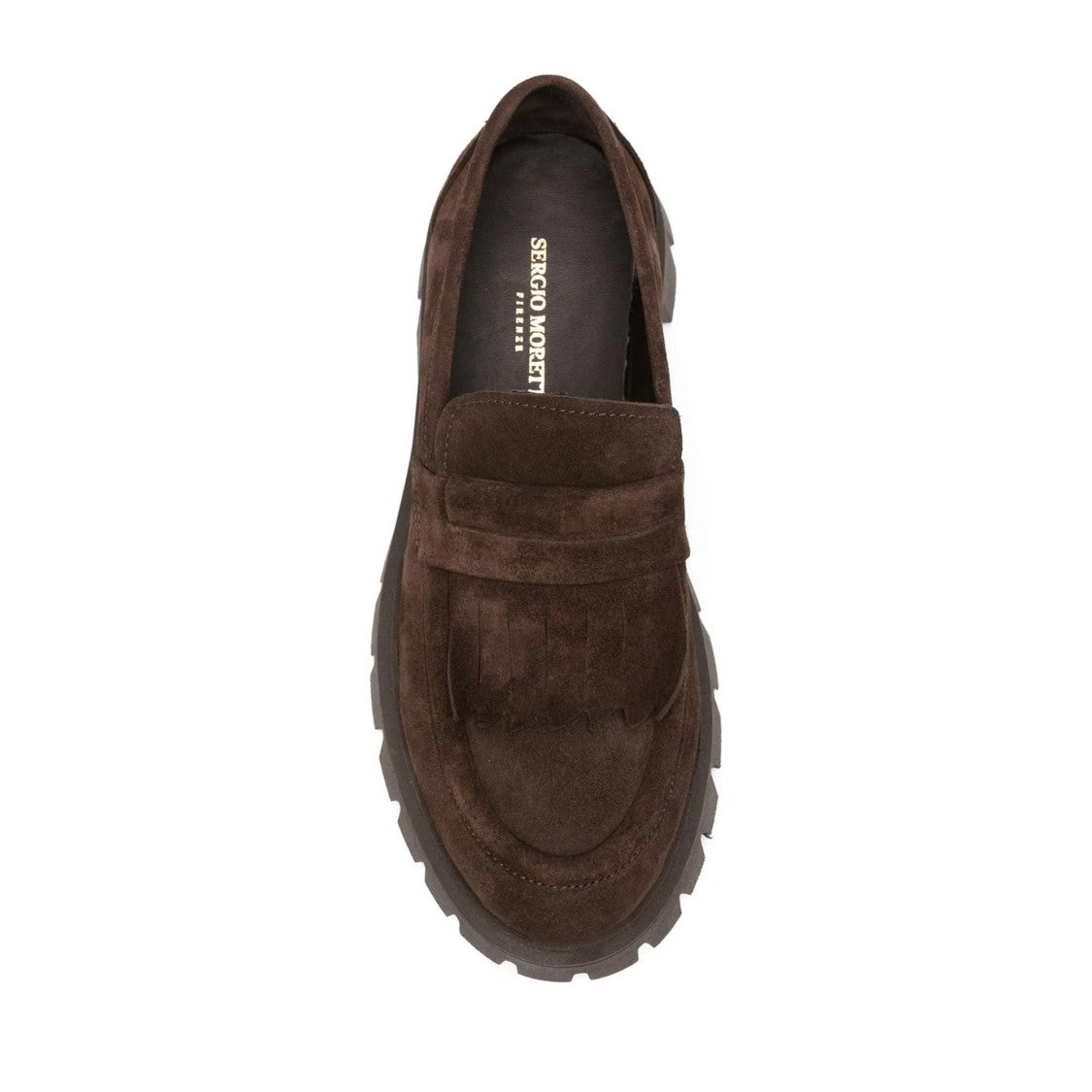 Sergio Moretti Brown Chunky Rubber Sole Fringe Detailing Suede Loafers