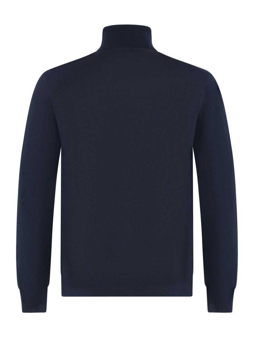Franzese Collection High Neck Blue Sweater With Ribbed Cuffs