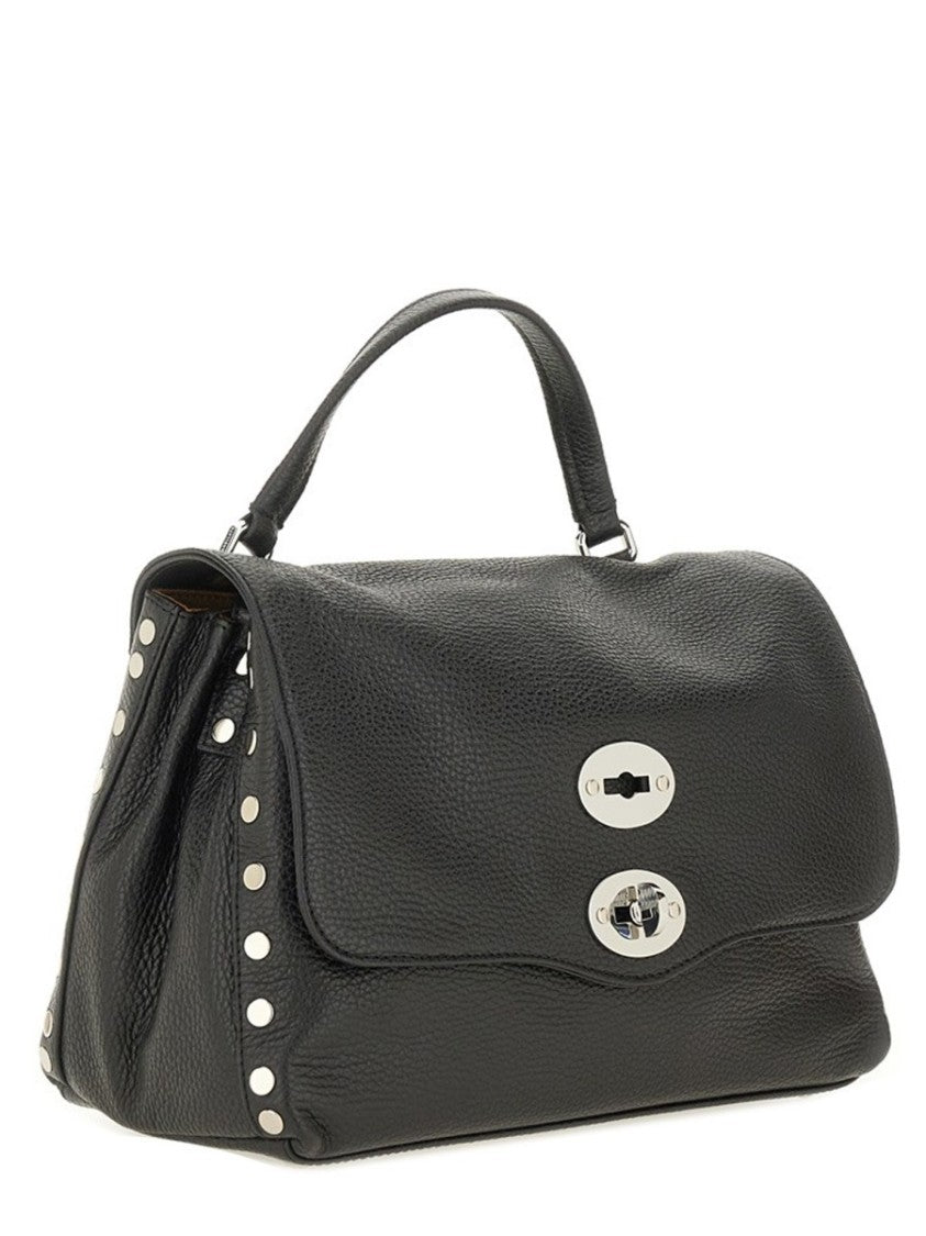 Zanellato Structured Black Leather Handbag With Turn-Lock Closure