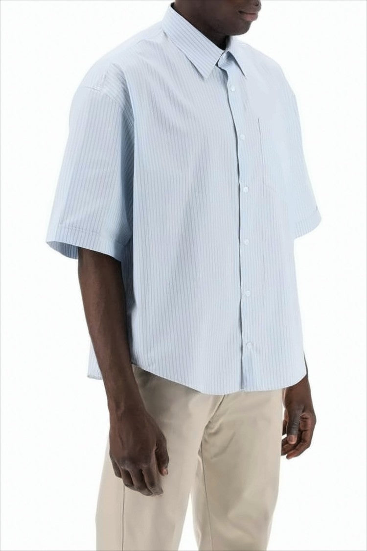 Ami Boxy Oversized Short-Sleeve Shirt With Pastel Stripes