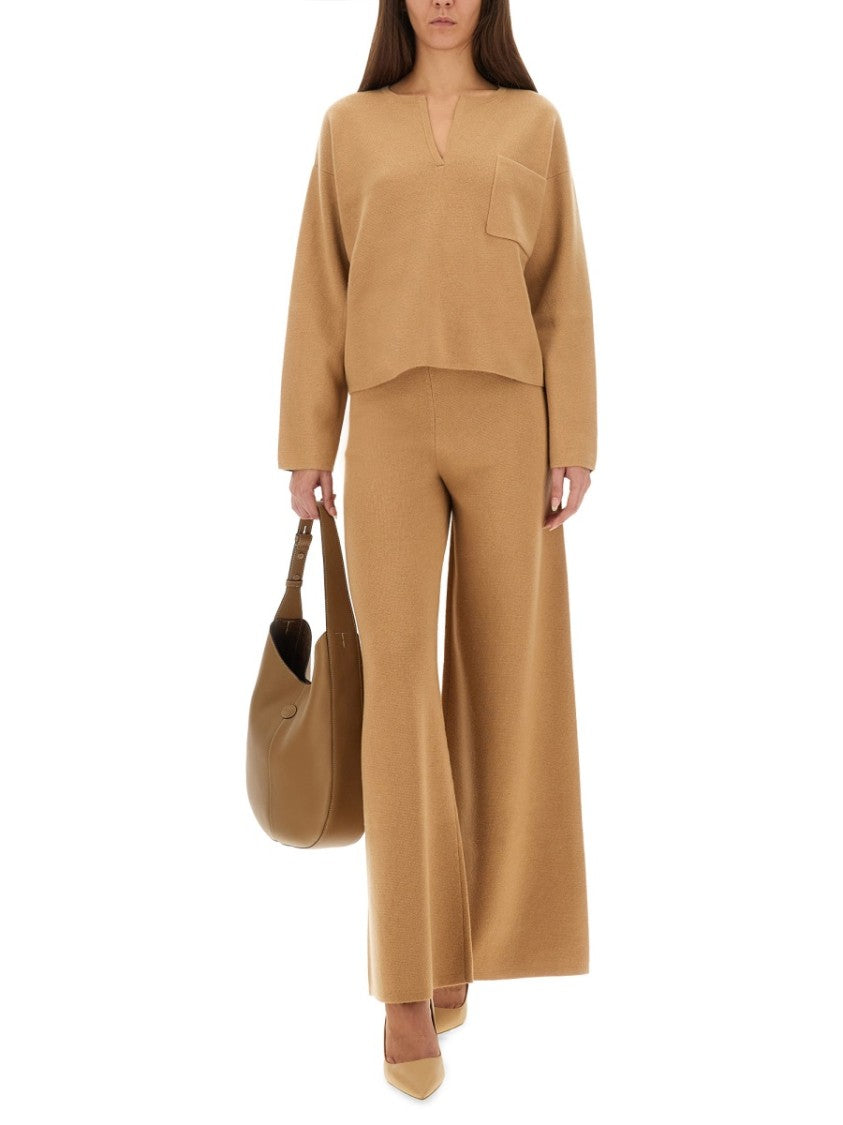 Max Mara High-Waisted Wide-Leg Pants In Soft Camel Wool-Cashmere Blend
