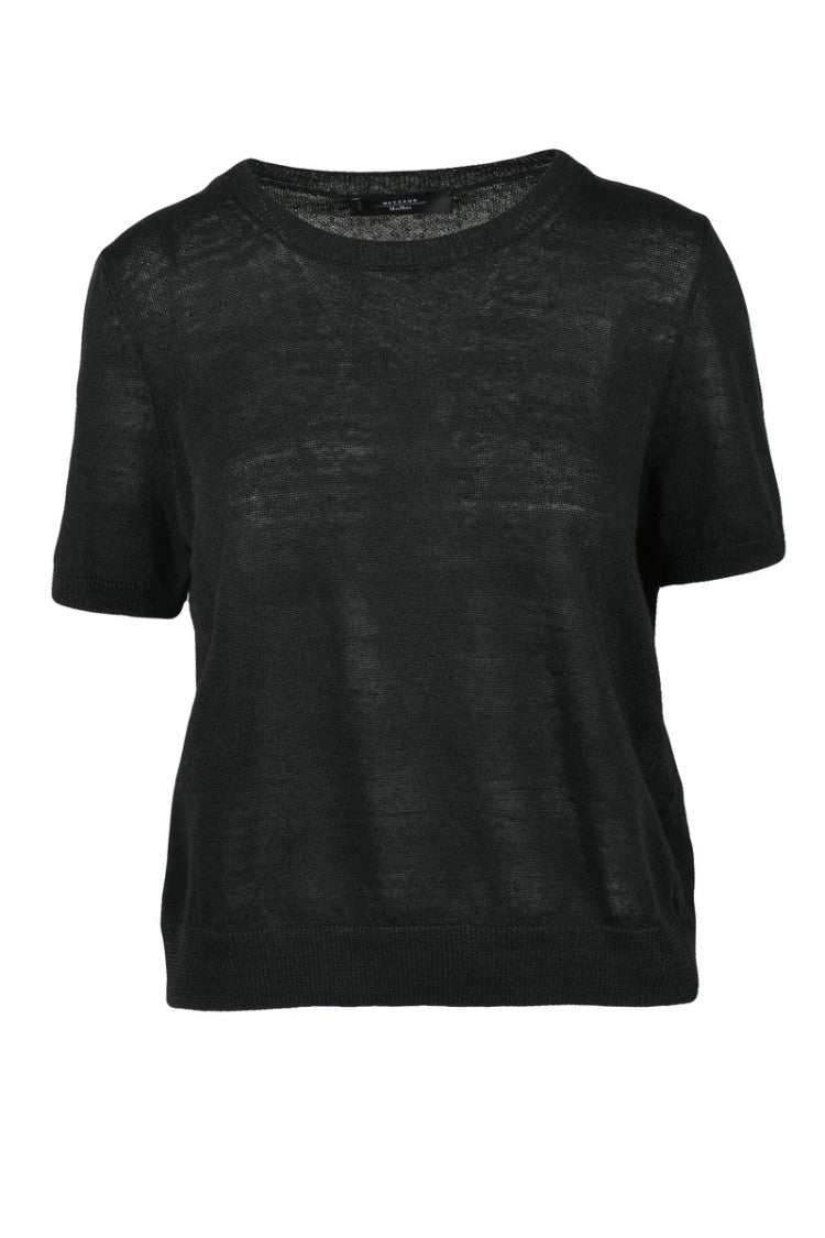 Max Mara Black Pancone Linen Knit Top