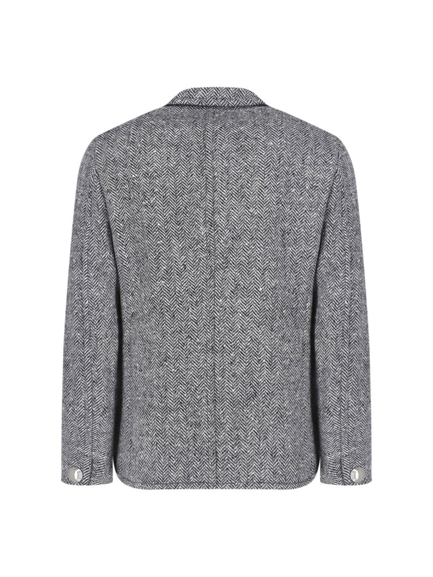 Junya Watanabe Chevron-Patterned Wool Blazer With Unique Metal Buttons