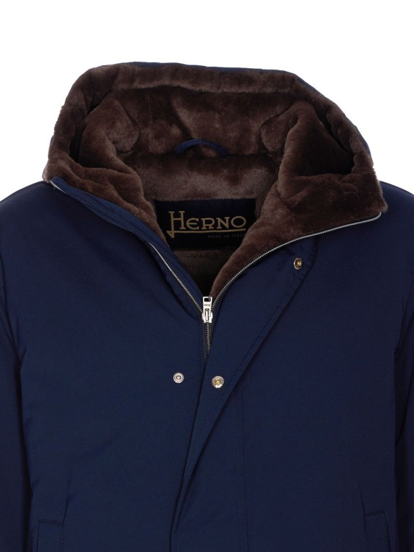 Herno Contemporary Blue Parka Plush Fur-Lined Hood