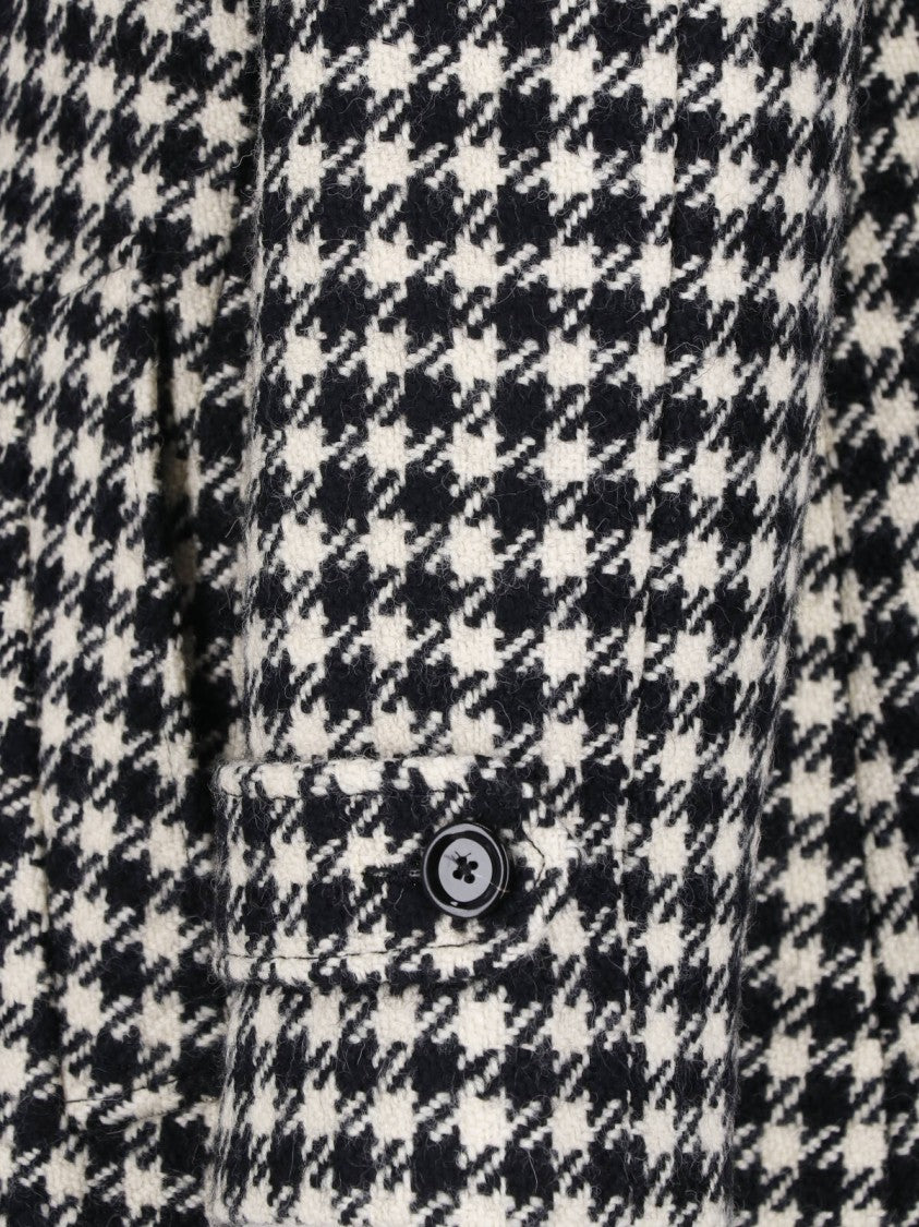 Lardini Black White Wool Houndstooth Belted Coat