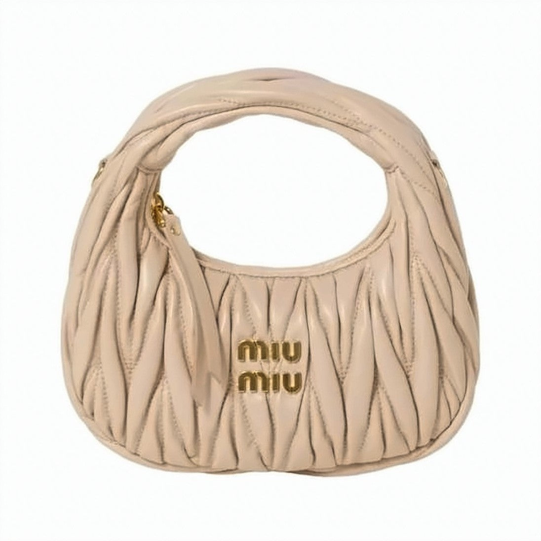Miu Miu Ruched Lambskin Shoulder Bag With Metallic Logo Detail