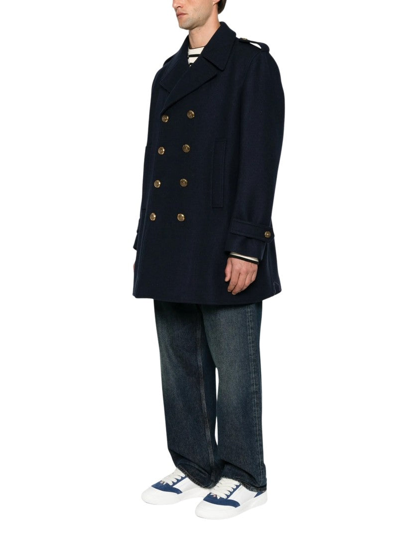 Dolce & Gabbana Navy Double-Breasted Gold-Button Peacoat