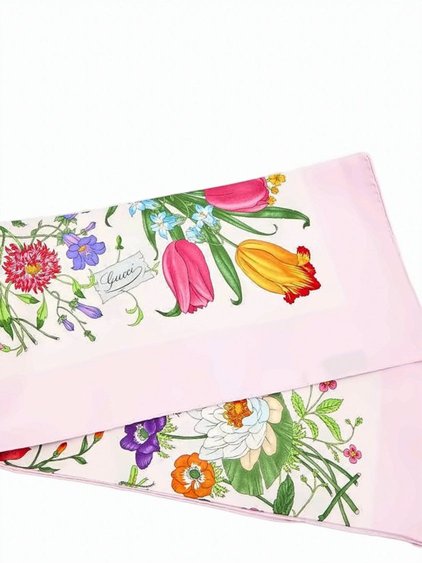 Gucci Floral Print Silk Scarf With Elegant Design