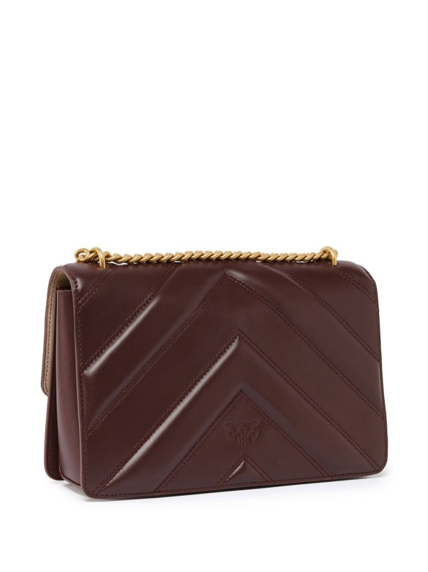 Pinko Bordeaux Leather Shoulder Bag With Chevron Design